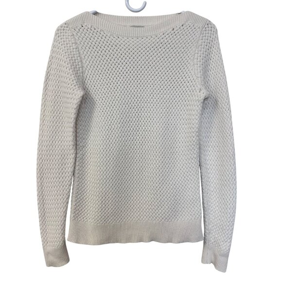 LL Bean Womens Open Weave Knit Boat Neck Sweater Size XS Ivory Fisherman Preppy - Picture 1 of 12